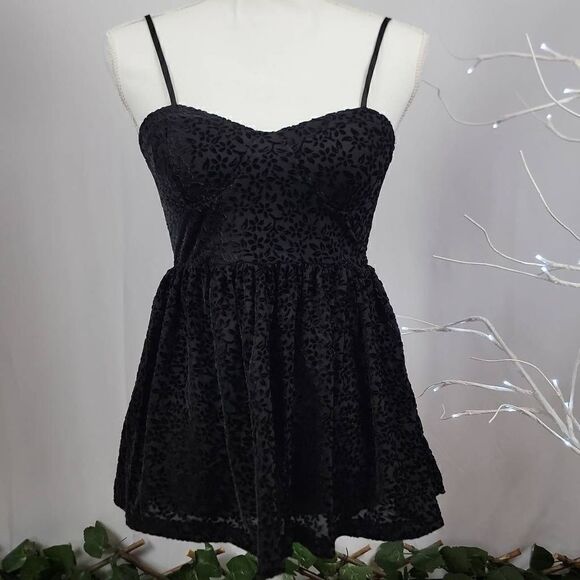 Y2K Velvet Baby Doll Spaghetti Strap Tank Top - Picture 1 of 6